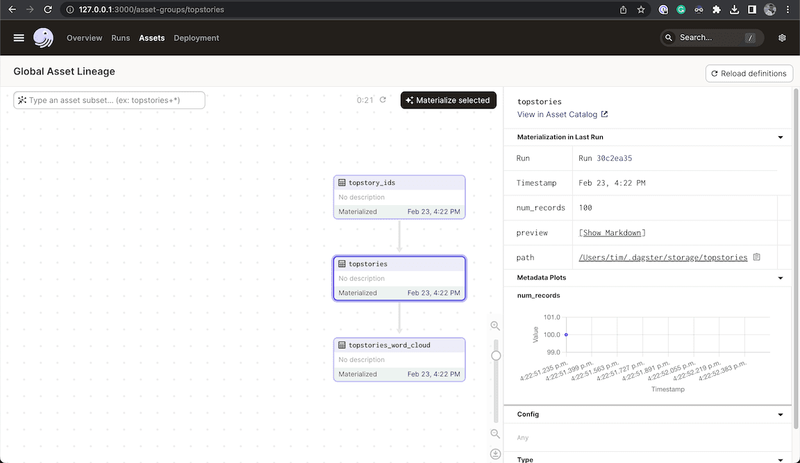 the asset's materialization metadata